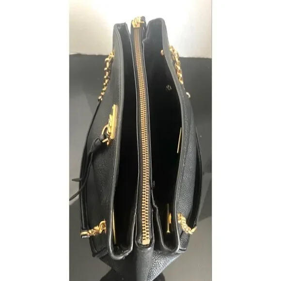 Tory Burch Medium Shoulder Chain Bag Black Leather Handbag with Gold Accents - Picture 12 of 14